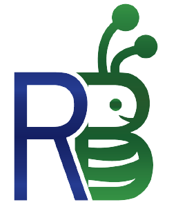The logo of Tara Calishain's blog ResearchBuzz, which is the letters R and B with the B depicted as a smiling bee with antennae