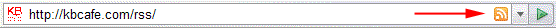 Firefox address bar of page with RSS feed identified using RSS Autodiscovery